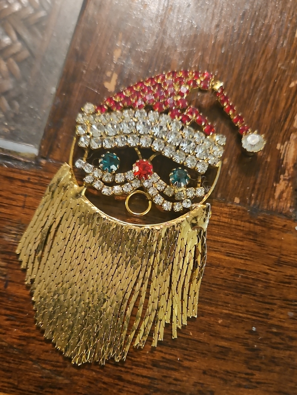 Vintage Rhinestone Santa Brooch